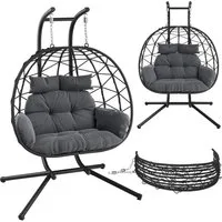 STEELSØN Hängesessel Alarian höhenverstellbar und faltbar (dunkelgrau/schwarz, 2-Sitzer inkl. Sitzkissen, bis 220 kg belastbar), mit XXL Korbsitz für indoor & outdoor, aus Polyrattan
