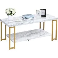 COSTWAY Couchtisch Beistelltisch, Marmor Optik, mit Ablage, 100x49,5x45cm