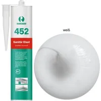 Ramsauer Dichtstoff Ramsauer 452 Sanitär Elast 1K Silikon Dichtstoff 310ml Kartusche Weiß, gebrauchsfertig, Gute Haftung auf glatten Oberflächen, Innen und Aussen