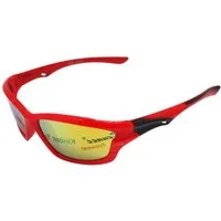 Rennec Sonnenbrille (Kinder Sportbrille 5 bis 11 Jahre, Schmale Sonnenbrille Jungen mit Brillenbeutel) Radbrille Gläser Orange Verspiegelt
