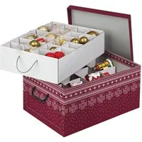 Kreher Aufbewahrungsbox Karton für Christbaumkugeln, Dekor: 'Red Snowflake'