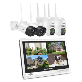 Hiseeu 4HC25 5MP 8CH Wireless CCTV Surveillance Camera System PTZ WiFi Camera with 12-inch Monitor Color Night Vision Tw