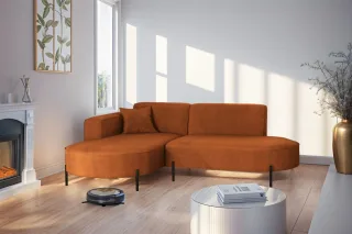 Ecksofa Designersofa VALENCIA XS in Stoff Noel Ziegelrot Ottomane Links