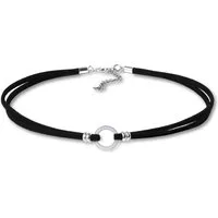 Edellis Choker Choker Halskette Sterling Silber 925 mit Velourleder Schwarz Halsband