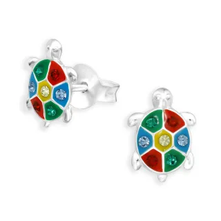Bunte Schildkr?ten Kinder Ohrringe aus 925 Silber