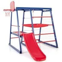 COSTWAY Spielturm, 7 in 1 Spielplatz mit Rutsche, Kletterleiter, 150x142x146cm