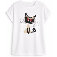 ITALY VIBES Kurzarmshirt - T-Shirt - Shirt kurzarm Damen - stylisches Front Artwork ONE SIZE / passend für Größe S - L