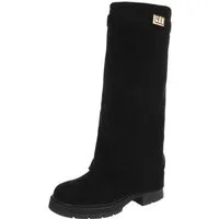 Ital-Design Damen Kniehoher Stiefel mit Profilsohle Plateaustiefel (91977439) Blockabsatz Stiefel in Schwarz