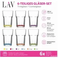 LAV Gläser-Set Caipirinha farbiges Retro Set, 6-tlg., 300ml, spülmaschinengeeignet