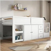 Odikalo Hochbett Kinderbett Ausziehbarem Schreibtisch Treppeschrank Ohne Matratze90x200
