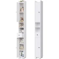 Mondeer Hochschrank Badschrank (20 x 20 x 180 cm für Kleine Räume) mit Verstellbaren Böden, Schublade & offenen Fächern, Weiß