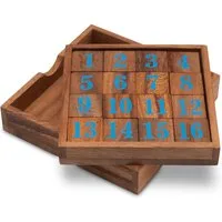 LOGOPLAY Spiel Slide 15 blau, Gesellschaftsspiel, Slide 15 – Schiebespiel mit blauen Zahlen aus Holz für 1 Spieler
