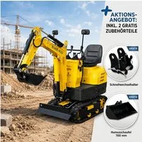 BAMATO Garten-Multifunktionsgerät - Bagger inkl Tieflöffel & Humusschaufel 8,8 kN Minibagger mit, Stk, 1, 6,3 kW Benzinmotor, 69 cm Spurbreite, vorbefüllt mit Hydrauliköl