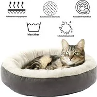 Jungengel Katzenliege Katzenbett Katzenkissen 55cm Grau Rot weich kuschelig Haustierbett, Extra Soft, Waschbar bis 30°C, Großzügig gefüllt