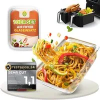 Lemontree Küchenmaschinen Zubehör-Set Glasbehälter für Airfryer –Airfryer Zubehör BPA-frei spülmaschinenfest, Zubehör für Alle gängigen Airfryer, Heißluftfritteusen, Mikrowellen, Öfen & Gefrierschränke, Vorratsdosen Set hitzebeständig bis 300°C - Ers