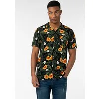 Urban Surface Kurzarmhemd Herren Freizeithemd Allover-Print Tropical Flowers Freizeithemd, Kentkragen, Brusttasche