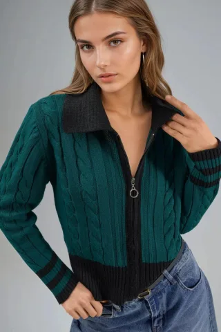 Poloshirt-Kragen mit Reißverschluss Strickjacke