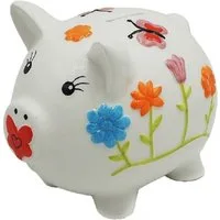 Euro Souvenirs Dekofigur Schwein / Sparschwein mit bunten Blumen und Schloß, Glücksschweinchen (1 St), Ideal als Geschenk
