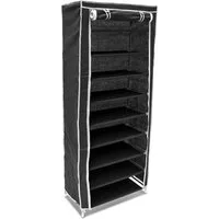 relaxdays Schuhschrank Stoffbezug 9 Ablage schwarz