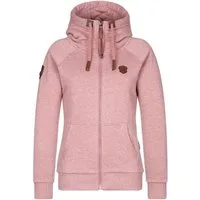 naketano Sweatjacke Damen mit Kapuze, Kängurutasche, tailliert, melierte Sweatware, Raglan Kordelzug, Rippbündchen, Kunstleder-Logo, casual, Streetwear, Langarm