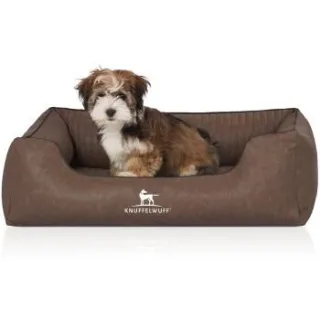 Knuffelwuff Orthopädisches Hundebett Chesapeake aus Laser gestepptem marmoriertem Kunstleder braun M-L