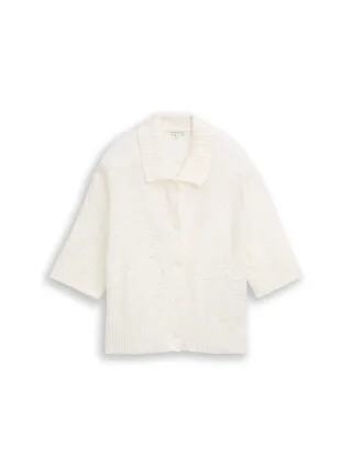 Tom Tailor - Loose Fit Bouclé Cardigan mit Kragen whisper white - Gr. - S