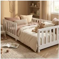 ecoMI Kinderbett mit Rausfallschutz inkl. Lattenrost, 90x200 & 80x160, Weiß & Natur, mit Rausfallschutz inkl. Lattenrost, 90x200 & 80x160, Weiß & Natur