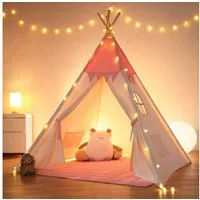 besrey Spielzelt Tipi Zelt für Kinder, Tippi Kinderzelt, Kindertipi +Lichtern Kindertipi aus 100% Baumwolle