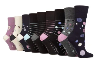 9 Pack Bambus Socken Damen | Gentle Grip | Extra Wide Soft Top nicht elastische Socken - SOLRM423738