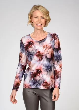 CLARINA - Rdh.-Shirt,1/1 Arm,Alloverdruc violett-kirschbluete - Gr. - 40