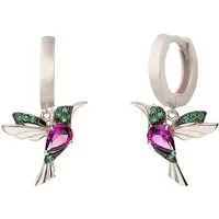 Einzelstück Paar Creolen Ohrringe Kolibri Hoops 925 Sterling Silber