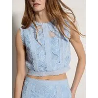 Apricot Spitzentop Crop-Top aus floraler Mesh-Spitze