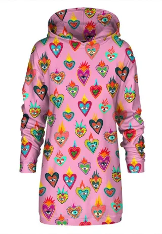 "Pink Mexican Hearts" Oversize Hoodie-Kleid