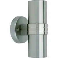 Brilliant LED Außen-Wandleuchte Hanni, LED wechselbar, 19,5 cm Höhe, Ø 8,5 cm, 2 x 3 W GU10 Leuchtmittel inklusive, Edelstahl