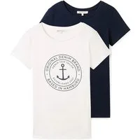 TOM TAILOR Denim T-Shirt (Packung, 2-tlg) Doppelpack mit Logo-Print