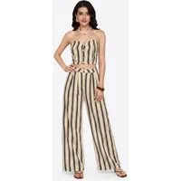 Imily Bela Hausanzug Damen Gestreiftes Zweiteiliges Set (Set, 2 tlg., Trägerloses Crop-Top + hochgeschnittene, weite Hose) Urlaubsstil
