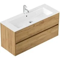 Lomadox Waschtisch LIVIGNO-02, 120cm breit, Mineralgusswaschbecken, Eiche