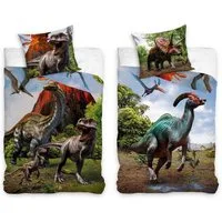 Familando Kinderbettwäsche "Urzeit" mit Vulkan & Dinos 135x200 + 80x80 cm aus 100% Baumwolle, Renforcé, 2 teilig, mit Wendemotiv inkl. T-REX, Velociraptor u.a.