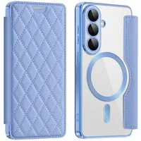 Wigento Handyhülle MagSafe für Samsung Galaxy S26 Kunstleder RFID Schutz Wallet H- Blau 6,3 Zoll, Magsafe Kunstleder Schutzhülle mit RFID-Schutz und Ständer