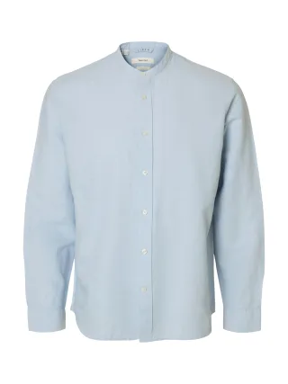 SELECTED MEN - SLMCLAY REG LINENBLEND LS SHIRT BAND NOS Dusty Blue - Gr. - XXL