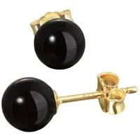 NKlaus Paar Ohrstecker Paar Echt Onyx Schwarz Kugel Ohrstecker 6mm Gelbgo (1 Paar - 2 Stück)