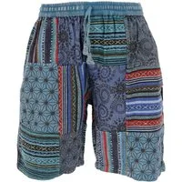 Guru-Shop Relaxhose Ethno Yogashorts, Patchwork Shorts - blau alternative Bekleidung, Hippie, Ethno Style