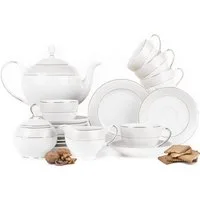 KONSIMO® Kaffeeservice SCANIA Teeservice (21-tlg), 6 Personen, Porzellan, Teeservice, Dessertteller, Teekannen, Zuckerdose, Milchkännchen