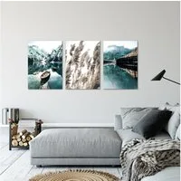 Novart Wandbild 3 Wandbilder Set Natur Wohnzimmer Deko Landschaft Berge Boho, Natur