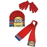 Minions Beanie Kinder Mädchen Jungen Winter-Set Winter-Mütze Schal Handschuhe (SET)