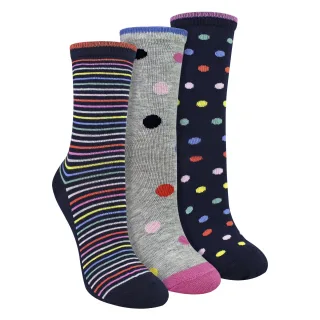 3 Paar Damen Socken mit Punkten und Streifen – Weiche, baumwollreiche Alltags-Socken