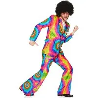 REDSUN Kostüm 70er-Jahre Batik-Anzug Disco-Kostüm neonbunt
