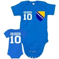 Blondie & Brownie Strampler Bosnien Wappen Print Nummer 10 Baby Body Kinder (Einzelartikel, Einzelartikel) Bosnien Herzegowina Baby Fanbody Nummer 10