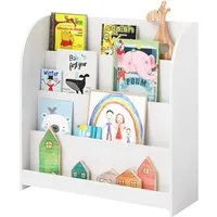 Bellabino Kinderregal Baru mit 4 großzügigen Ablagefächern, weiß, Spielzeugregal 88x30x80 cm, Bücherregal Holz, mit 4 breiten Fächern für Bücher & Spielzeug