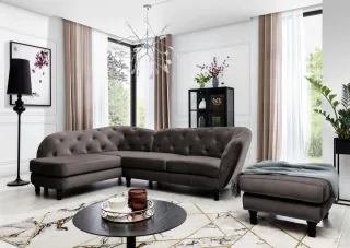 Ecksofa inkl.Hocker CHARLOTTE in Stoff Matt Velvet Braun Ottomane Links